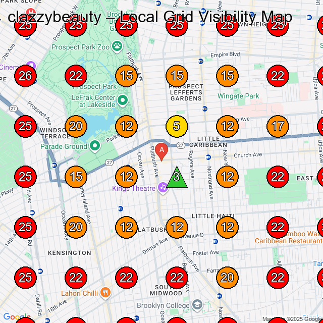 clazzybeauty GeoGrid visibility map for Hair Salon in Brooklyn